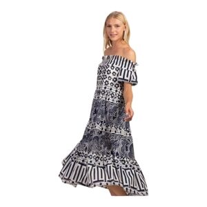 NEW Trina Turk Cattleya 2 Navy&White print organic cotton dress XXL Cottage